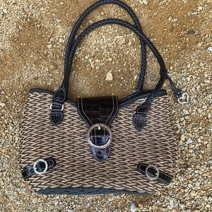 Brighton rattan satchel blackish brown